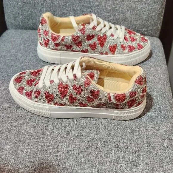 Betsey Johnson Suton/Sidny Heart Rhinestone Platform Sneakers - Picture 5 of 9